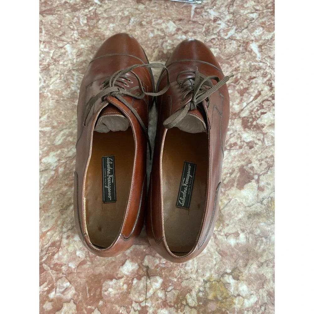 Salvatore Ferragamo Brown Leather Cap Toe Oxford Men's Dress Shoes 10.5 2E, $795